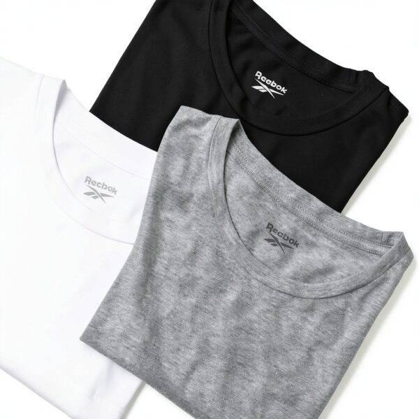 Reebok T Shirt Uomo Versatile Cotone 60%/40% Nero/Bianco/Grigio Marl-1
